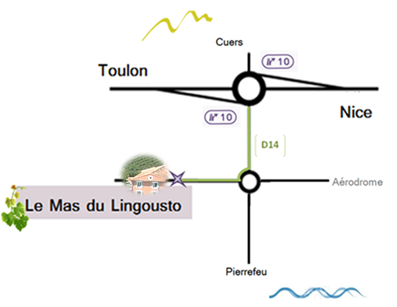 plan d'accès à l'Hôtel Restaurant Le Lingousto à Cuers (Var)